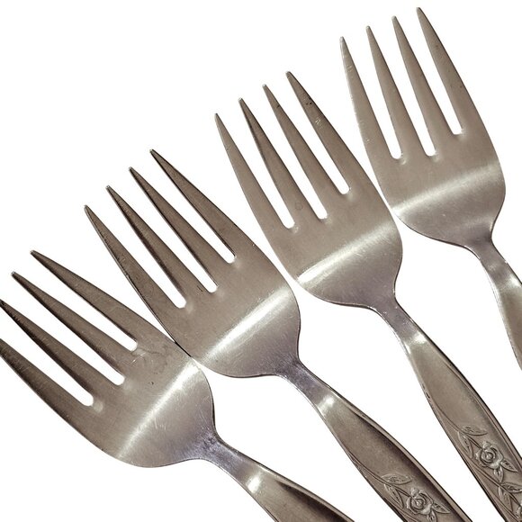 4 Elden Vintage Flower Salad Fork Stainless 6" Rose Midcentury Colonial EDL5 - Picture 2 of 8